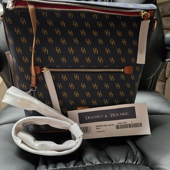 Dooney & Bourke Navy and Gold Tote Bag - Picture 1 of 6